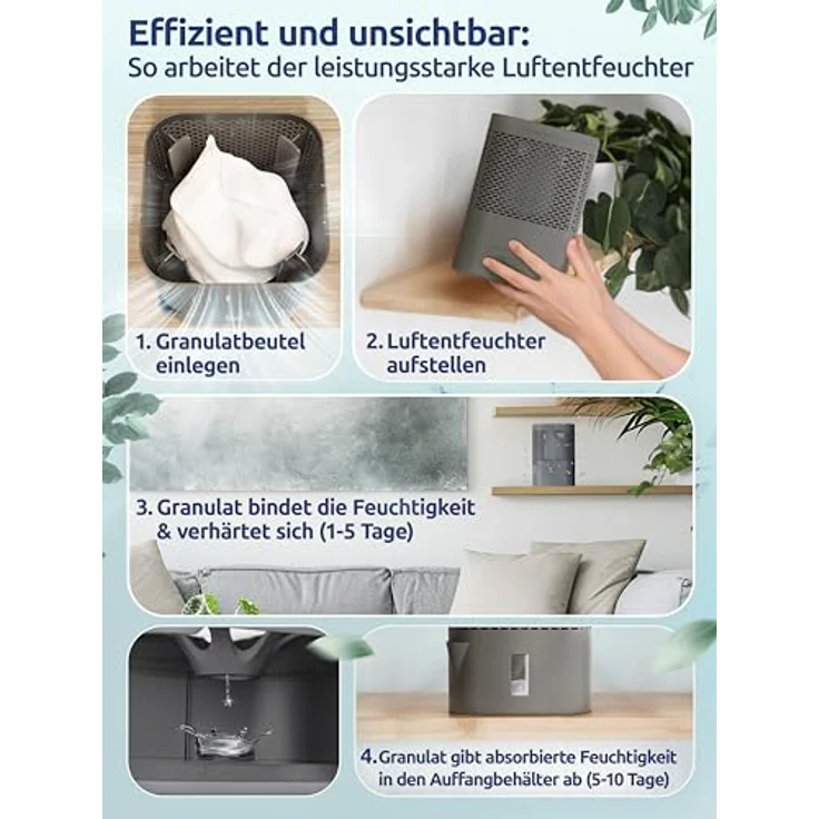 BonAura.de AirOne Granulat Luftentfeuchter bis 23m²: Titanium Gray, geräuschloser Betrieb ohne Strombedarf, für Räume bis 55 m³ geeignet, umweltfreundlicher Entfeuchter – Bild 4