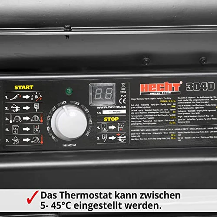 HECHT 3040 Diesel Heizkanone | 18 kW Heizleistung für bis zu 150 m² | Fahrbares Gestell | 1,8 l/h Verbrauch | Robustes Design – Bild 3