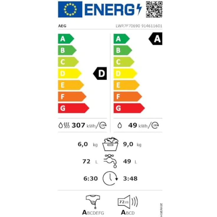 AEG LWR7F70690 Waschtrockner, 9 kg Waschen, 6 kg Trocknen, Energieeffizienzklasse A, Versandkostenfrei – Bild 3