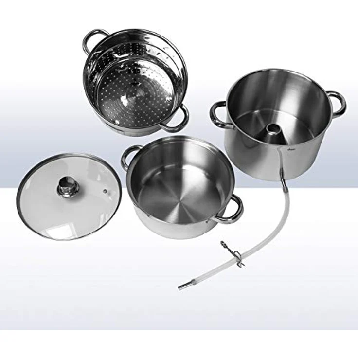 dema Dampfentsafter, mit integriertem Kochtopf-Set, Obstentsafter, aus Edelstahl, Einfüllschacht für ganze Früchte, direkter Saftauslauf, induktionsgeeignet, zerlegbar, silber – Bild 3