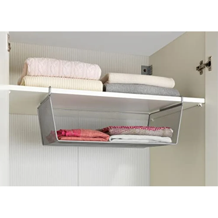 WENKO Regaleinhängekorb L - Aufbewahrungs-Korb für Schränke, Metall, 49 x 18 x 28 cm, Silber – Bild 3