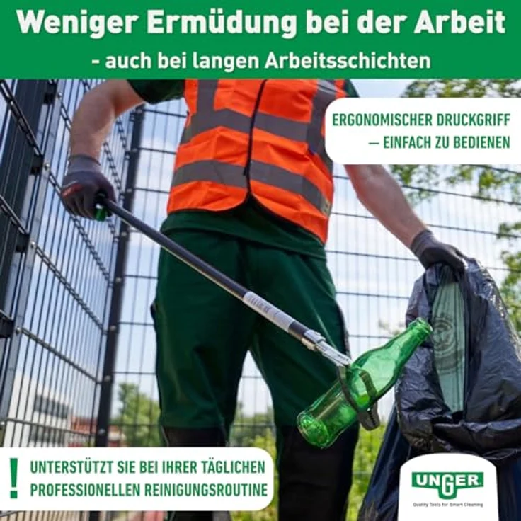 Unger NiftyNabber Pro Müllzange (52 cm lang, Allzweckgreifer, Stahlrohr, Abfallgreifer, Öffnungsmaß Klauen 15 cm) NN400 – Bild 6