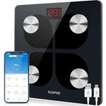 RENPHO Körperfettwaage, Bluetooth Personenwaage USB Wiederaufladbare Körperanalysewaage mit App, Smart Körperwaage für Körperfett, BMI, Gewicht, Muskelmasse, Wasser, Protein