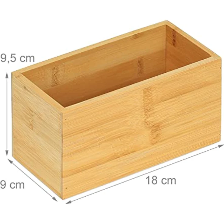 Relaxdays Ordnungsbox Bambus, schmale Aufbewahrungsbox ohne Deckel, HBT 9,5x18x9 cm, Bambusbox Küche, Bad, Büro, Natur – Bild 4
