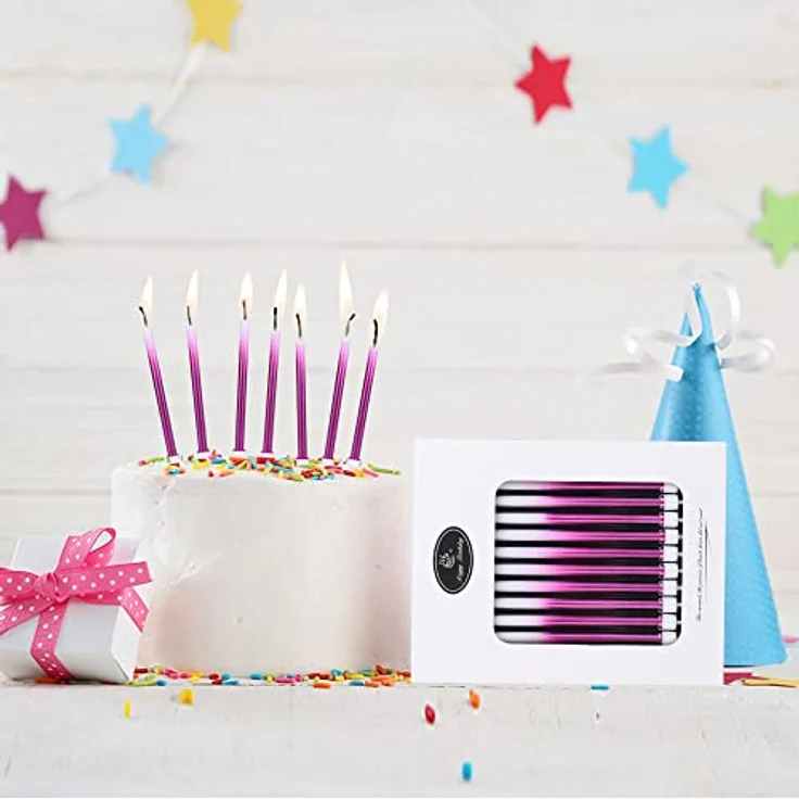 URAQT Geburtstagskerzen, 24 Stück Lange Metallisch Violette Kerzen mit Haltern, Ideal für Kuchen, Hochzeitsparty und Abschlussfeiern – Bild 5