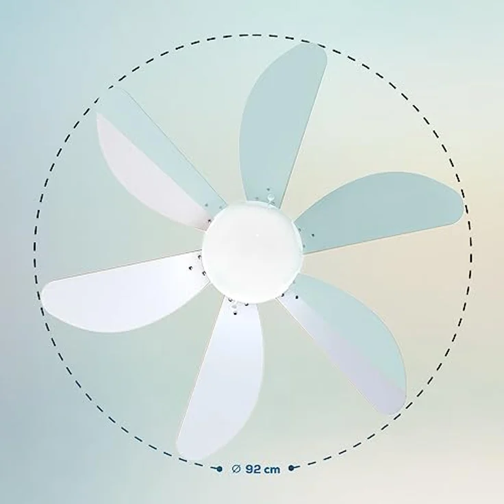 Cecotec Deckenventilator EnergySilence 3600 Vision Sky. 50 W, Durchmesser 92 cm, Lampe, 3 Geschwindigkeiten, 6 Wendemesser, Sommer-/Winterfunktion, Kettenschalter, Weiß/Blau – Bild 5