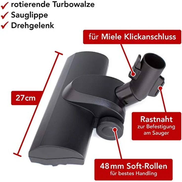 Maxorado Turbodüse Turbobürste mit drehender Walze Staubsaugerdüse kompatibel mit Ersatzteil für Miele Staubsauger S1 S500 S700 S2 S4 S5 S6 S7 S8 Düse Bürste Zubehör Teppich Tierhaar Tierhaare – Bild 2