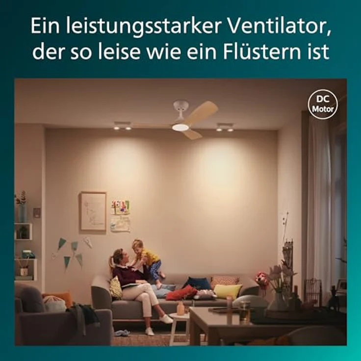 Philips Olas Deckenventilator, 42" mit 3 Flügeln, 24 W LED-Licht, DC-Motor, dimmbar, Farbtemperaturen 3000 K - 6500 K, Weiß/Holz, inkl. Fernbedienung – Bild 4