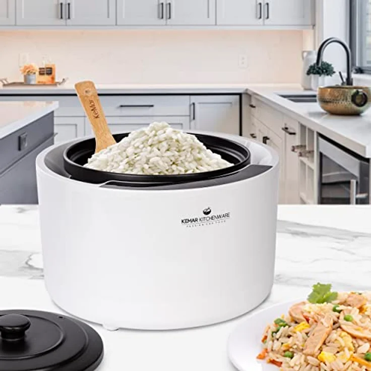 KeMar Reiskocher 2,5l mit Keramiktopf - Topf besteht vollständig aus Keramik (Donabe, Tonkeramik, Tontopf, Keramiktopf) - Weiß, 900W - Schongarer, Dampfgarer, Warmhaltefunktion (KCC-280) – Bild 5