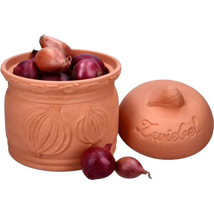MamboCat Vorratsglas Terra Zwiebeltopf mit Deckel Ø 17,8cm aus Terrakotta, Aufbewahrungsbox Ton