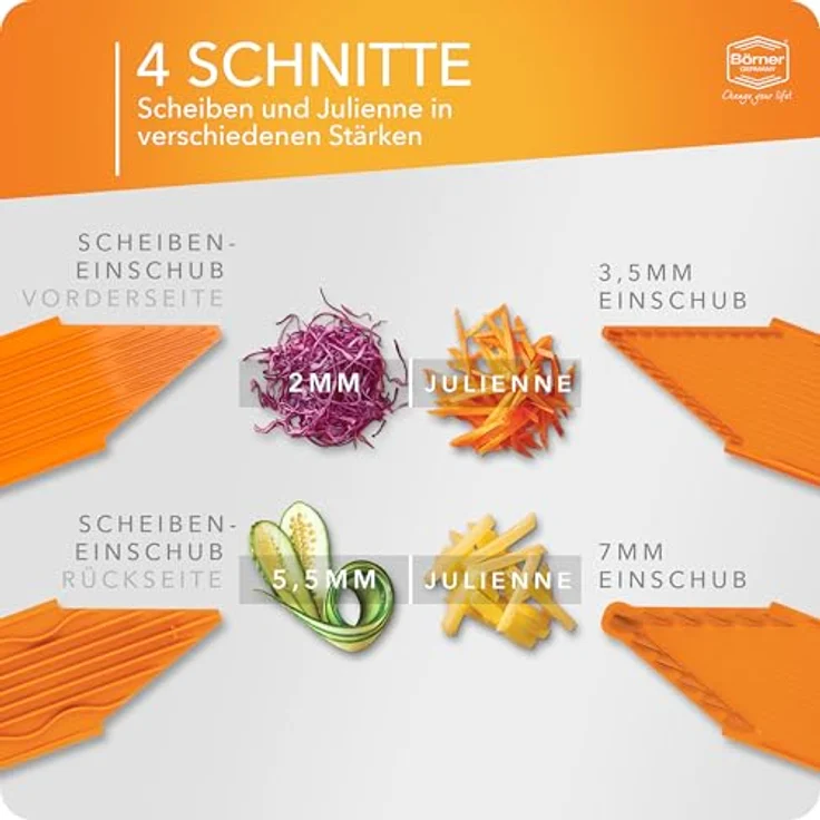 Börner Gemüsehobel V3 TrendLine, Kunststoff, mit Restehalter und Multibox orange – Bild 4