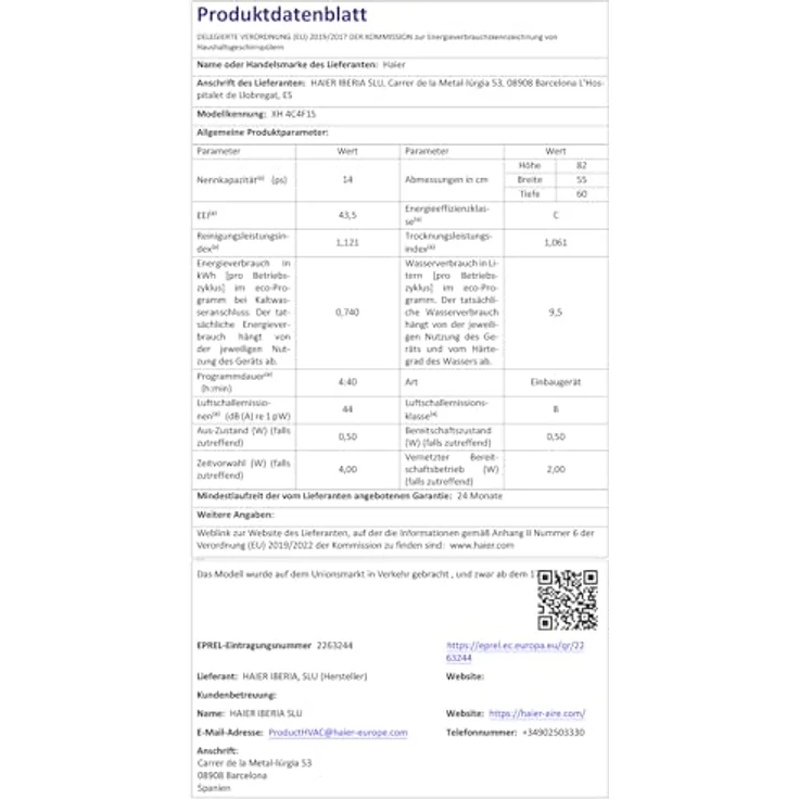 Haier XH4C4F1S, teilintegrierter Geschirrspüler mit 14 Maßgedecken, 5 Programmen, automatischer Türöffnung und Besteckschublade – Bild 14