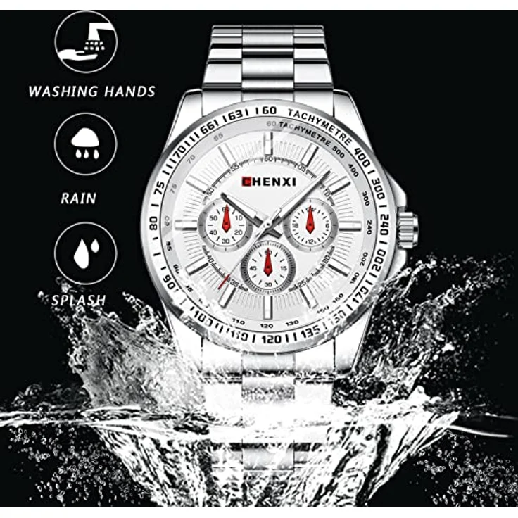 JewelryWe 2pcs Herren Analog Quarz Armbanduhr, Luxus Edelstahlarmband, 30m wasserdicht, Leuchtzeiger, Schwarz/Weiß – Bild 3