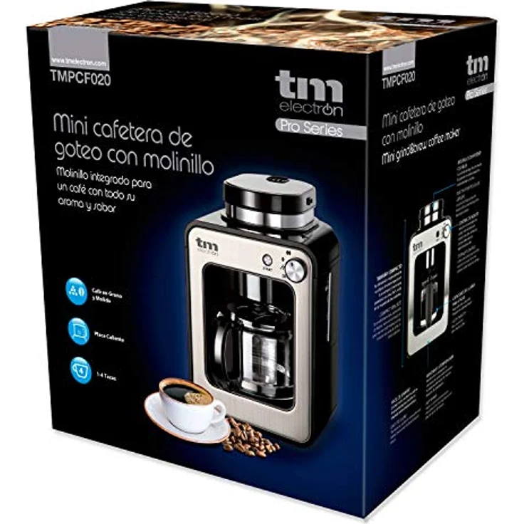 TM Electron Mini-Kaffeemaschine mit Kaffeemühle, 4 Tassen, für Kaffeebohnen, 600 W, waschbarer Filter silber – Bild 6
