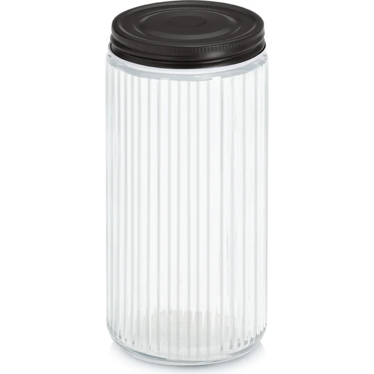 Zeller Vorratsglas mit Metalldeckel, 950 ml, geriffeltes Glas mit schwarzem Verschluss, transparent/schwarz, Ø 9,3 x 19,5 cm