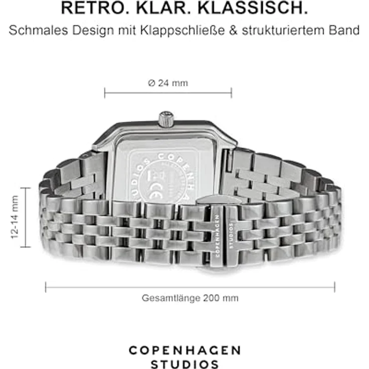 COPENHAGEN STUDIOS Vintage Square Watch, Bicolor Silber & Gold, 24 mm, Damenuhr aus poliertem Edelstahl mit Quarzwerk, 5 ATM wasserdicht, kratzfest – Bild 4