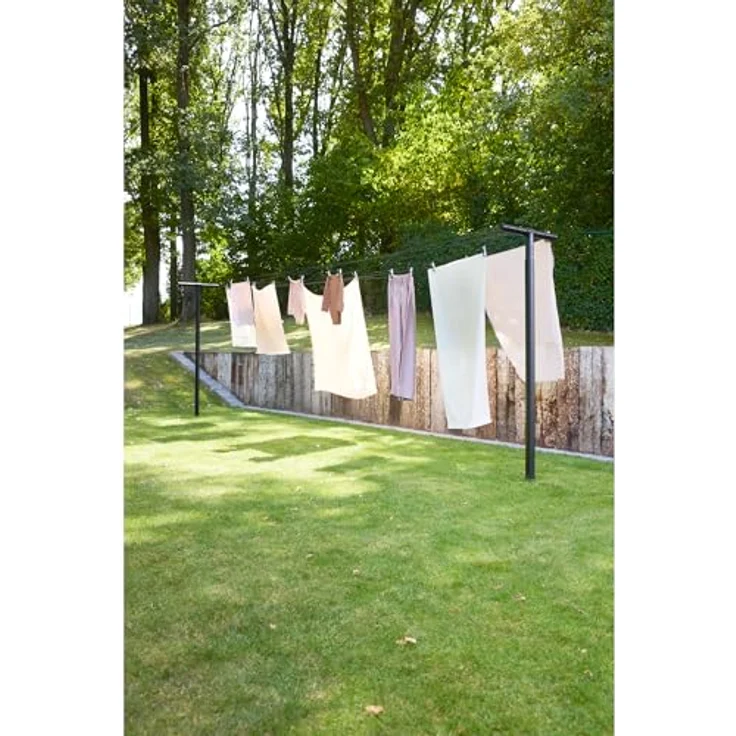 Brabantia HangOut Wäscheleine Set, 2 schwarze Aluminiumpfosten zur Erdmontage mit 50 Meter Leine – Bild 2