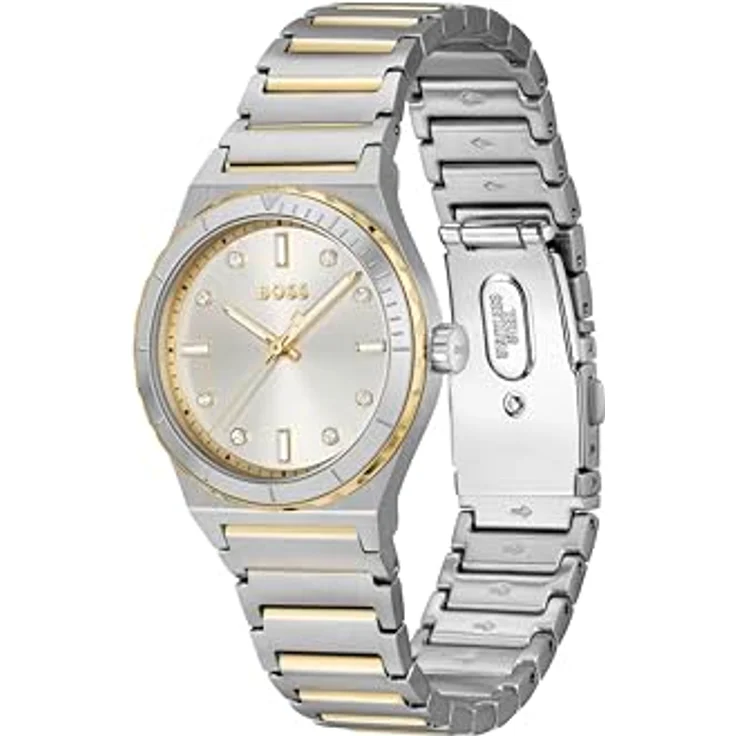 BOSS Quarzuhr CANDOR LADIES SPORT 1502790, Damenuhr mit analoger Anzeige, Edelstahlarmband in Silber und Gold, Zifferblatt mit Glassteinen, spritzwassergeschützt – Bild 2