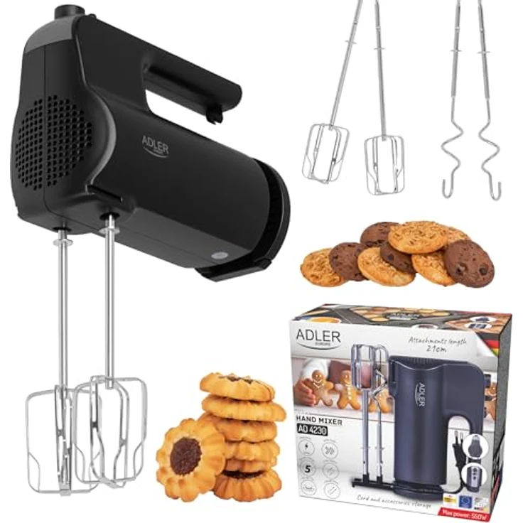 Adler Handmixer AD 4230, 5 Geschwindigkeiten, Turbo Funktion, Mixer, Knethaken, schwarz – Bild 10