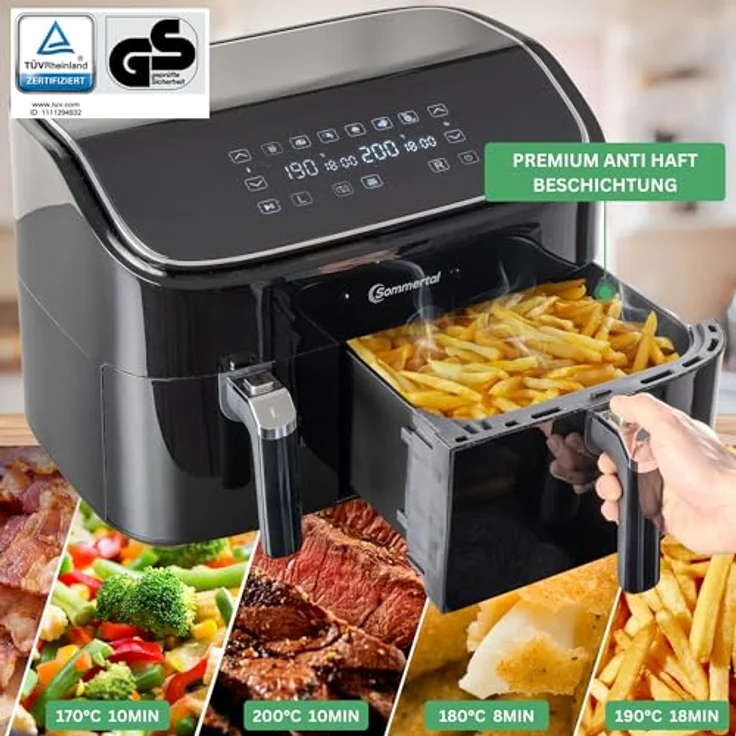 Sommertal Heißluftfritteuse HF DUAL 900, 9 Liter XXL Airfryer & Dörrgerät mit Doppelkammer, 2850W, Digitales Touch Display, 3D Umluftsystem, Vorheizen, Synchronisierungsfunktion – Bild 5