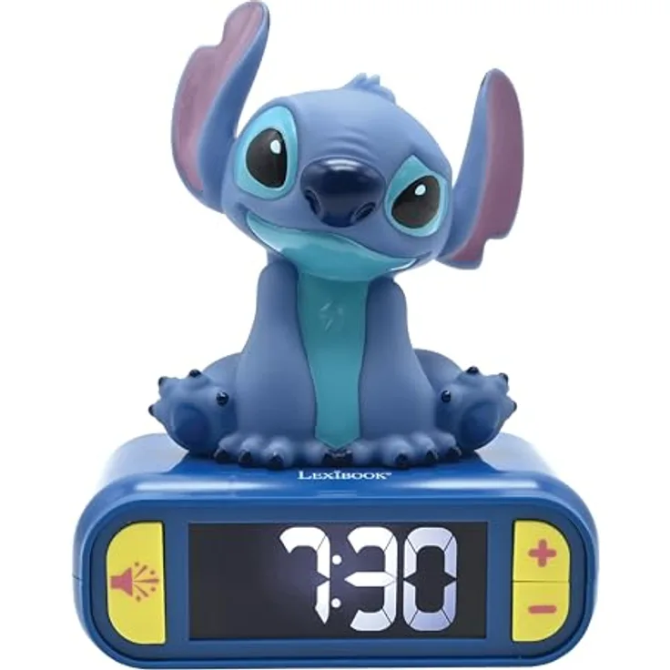 Lexibook Disney Stitch, Nachtwecker mit 6 Ringtönen und Sounds, beleuchtet, hintergrundbeleuchtetes LCD-Display, Schlummerfunktion, Blau, RL800D