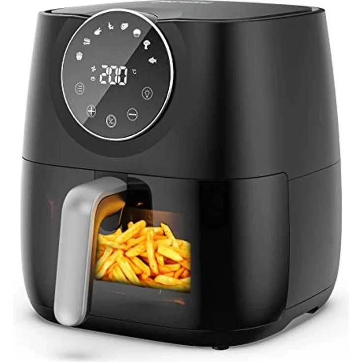 joyami Heißluftfritteuse 5,7L XXL mit Touch-Screen-Steuerung, Ohne Öl, Transparentes Fenster Heissluftfriteuse mit 8 Programmen, Air Fryer 1700W, Schwarz – Bild 1