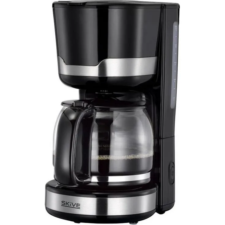 BURI Kaffeebereiter Skive Kaffeemaschine Schwarz Edelstahl 1,5 L Thermoskanne Filter Glas, mit 1000W Leistungsaufnahme, Warmhalteplatte und Anti-Tropf-System