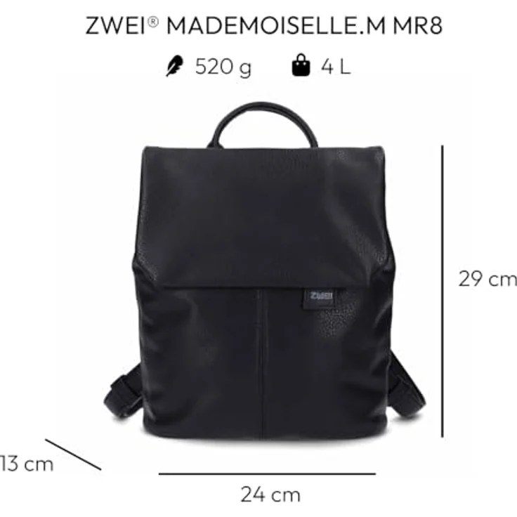 Zwei Mademoiselle.M City Rucksack 29 cm, grau, 100% Polyurethan, kompakt 24x13 cm – Bild 2