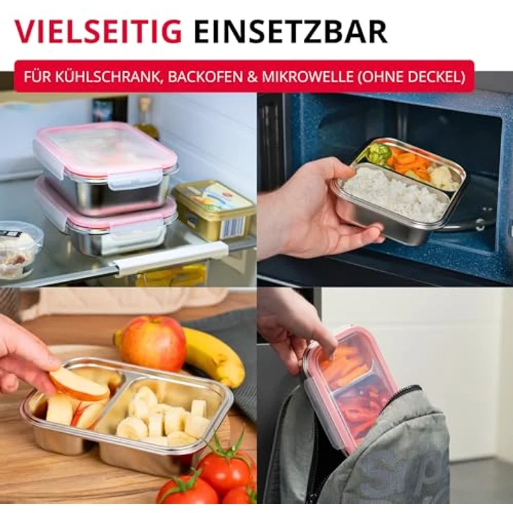 Westmark Edelstahl Lunchbox – Auslaufsichere, mikrowellen- und ofenfeste Bento Box, BPA-frei, Silber, geteilt 450 + 280 ml – Bild 4