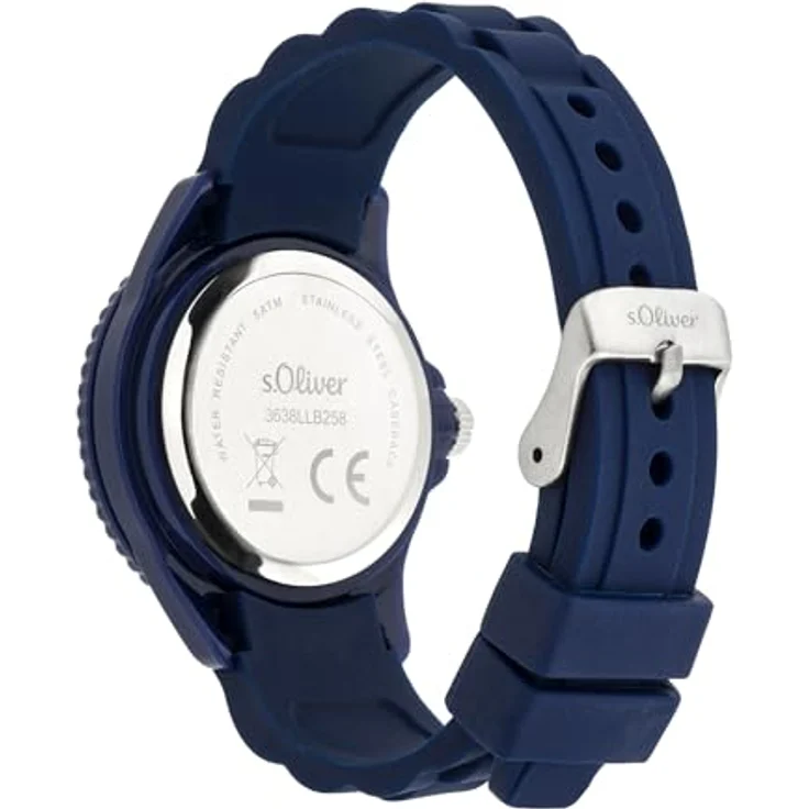 s.Oliver Kinderuhr, analoge Armbanduhr mit Quarzwerk, 38 mm, blaues Kunststoffgehäuse, Silikonband, 5 ATM wasserdicht, kratzfest – Bild 2