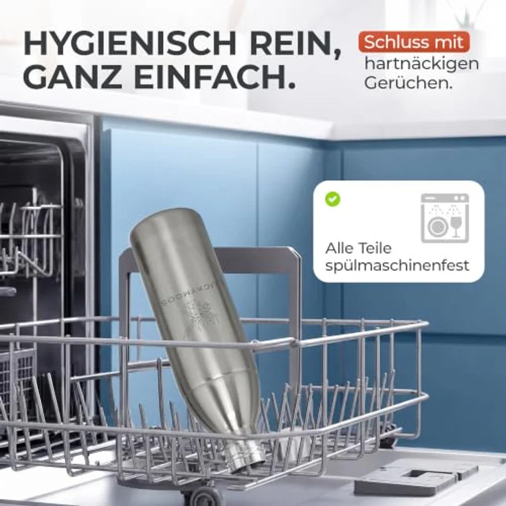 Luckymoose Infinity Edelstahlflasche Wassersprudler, spülmaschinenfest für SodaStream DUO & TERRA, 0,75 - 1,1 Liter, bruchsicher, ohne Ablaufdatum – Bild 4