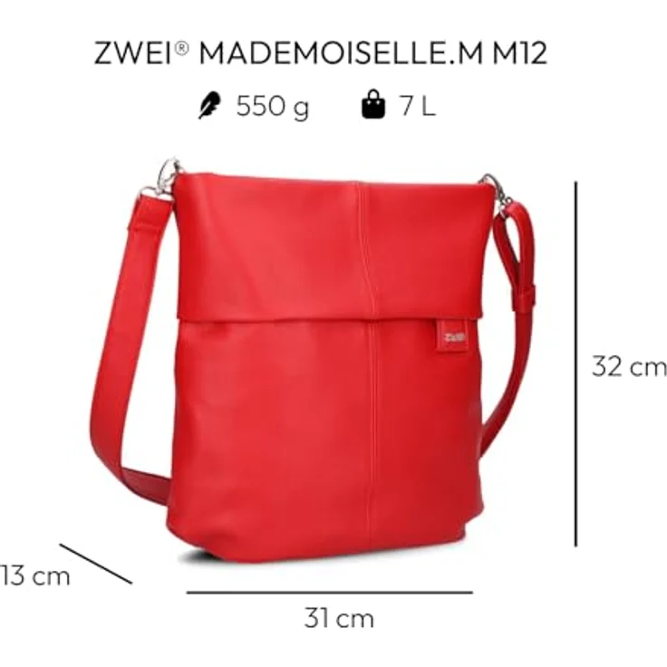 Zwei Mademoiselle M12, praktische Handtasche für den Alltag, rot – Bild 2