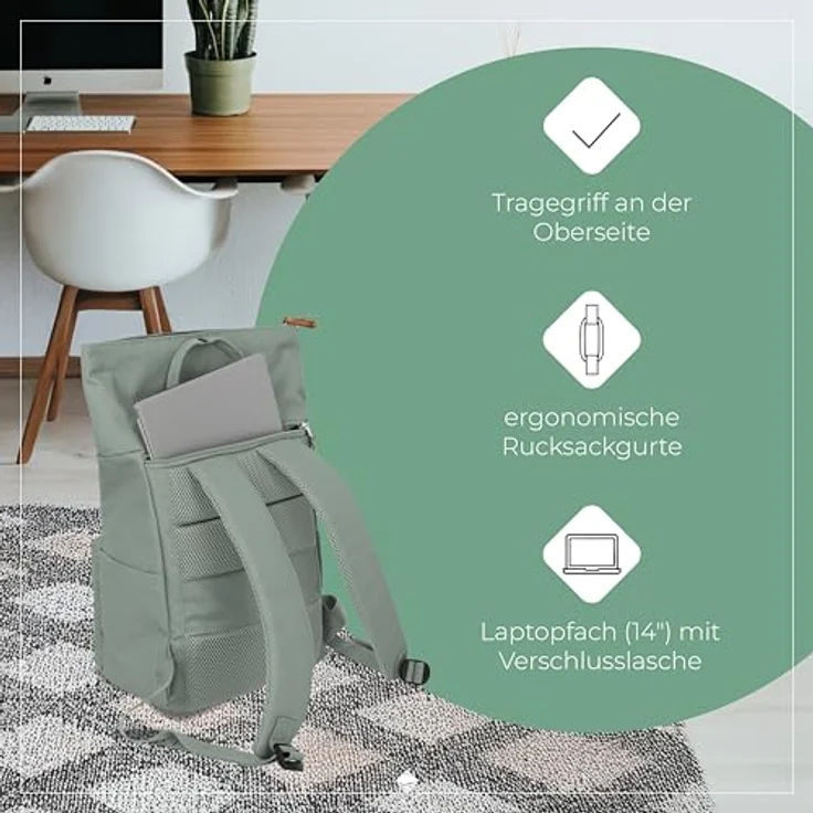 travelite Daypack Basics, Unisex Rucksack aus Polyester mit gepolsterter Rückenpartie, Laptopfach für 42 cm, Rolltop-Verschluss, schwarz – Bild 4