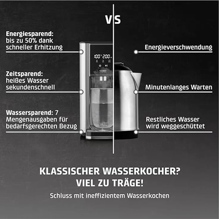 Caso HW 620, Turbo-Heißwasserspender mit 2600 W, silber/schwarz, energieeffizient mit 7 einstellbaren Mengenausgaben – Bild 7