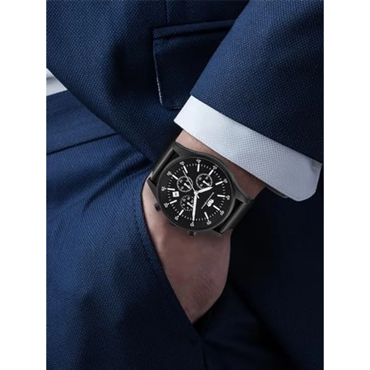 Rhodenwald & Söhne Goodwill Herrenuhr Chronograph Edelstahl schwarz 5 ATM Präzisions-Quarzwerk Milanaise-Armband schwarz – Bild 4