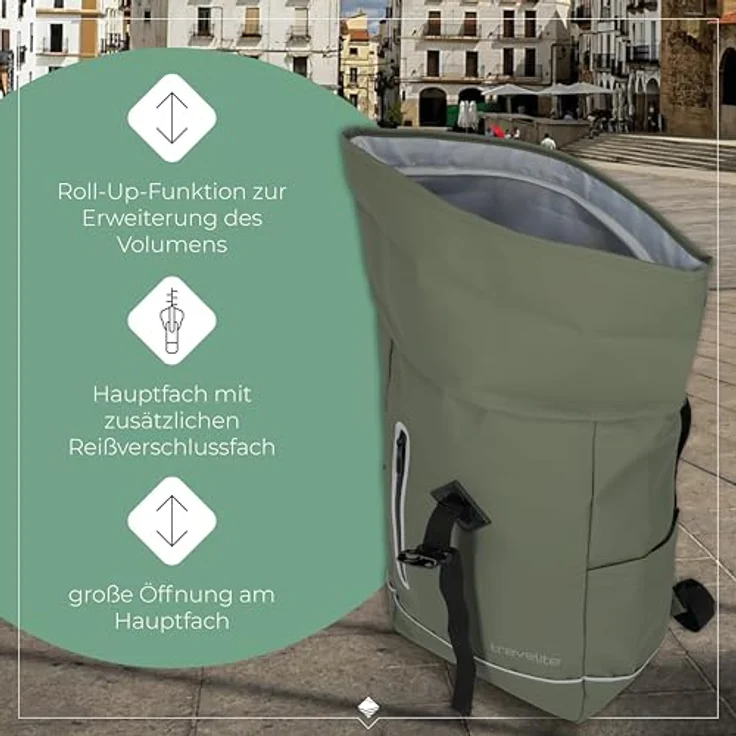 travelite BASICS Roll-Up Rucksack, Freizeitrucksack aus wasserfester Plane, atmungsaktive Rückwand, für Wandern und Reisen – Bild 5