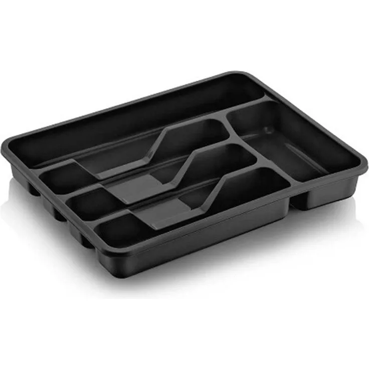 Michelino Besteckkasten, Schubladeneinsatz in Schwarz mit 6 Fächern, 38,5 × 31 × 7 cm, stapelbar und leicht zu reinigen