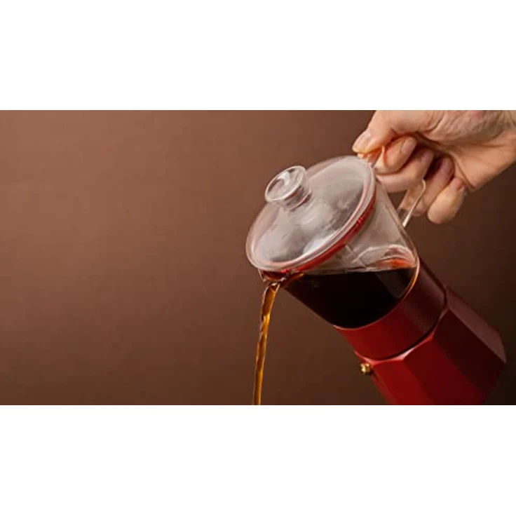 La Cafetière Verona Espressokocher aus Glas, rot, induktionsgeeignet, 6 Tassen, in Geschenkverpackung – Bild 5
