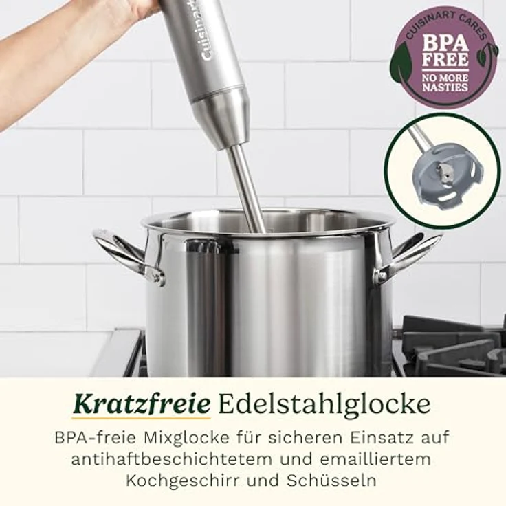 Cuisinart Power Blend Stabmixer, 400 Watt, BPA-frei, inkl. 700 ml Behälter und 950 ml Küchenmaschinen-Aufsatz, kratzfest – Bild 6