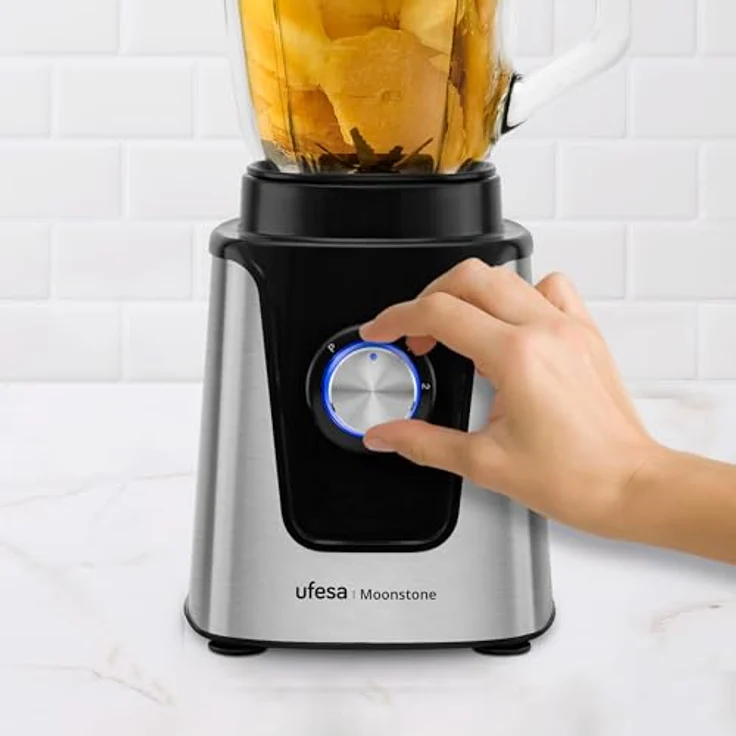 Ufesa Moonstone Standmixer, 1500W Leistung, 1,5L Glasbehälter, LED-Licht, Ice Crusher, Titan-Klingen, 2 Geschwindigkeiten + TURBO – Bild 4
