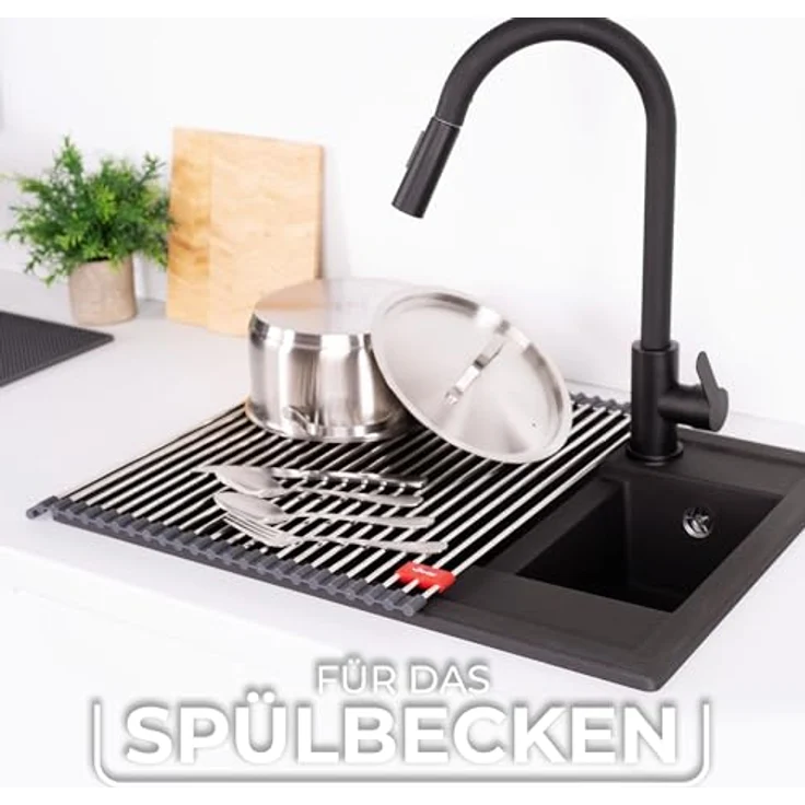 Vileda Abtropfgitter Spüle 45x40cm aus Edelstahl & TPE - Rollbar, 24 Stangen - Ideal für Geschirr - Faltbar, silber – Bild 5
