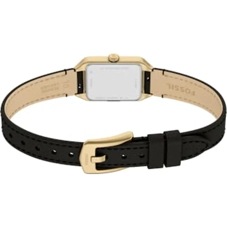 Fossil Raquel Damenuhr, Quarz-Dreizeigerwerk mit 18-mm-Gehäuse, schwarzem Lederarmband und wasserdicht bis 50 m, goldfarbenes Edelstahlgehäuse – Bild 5