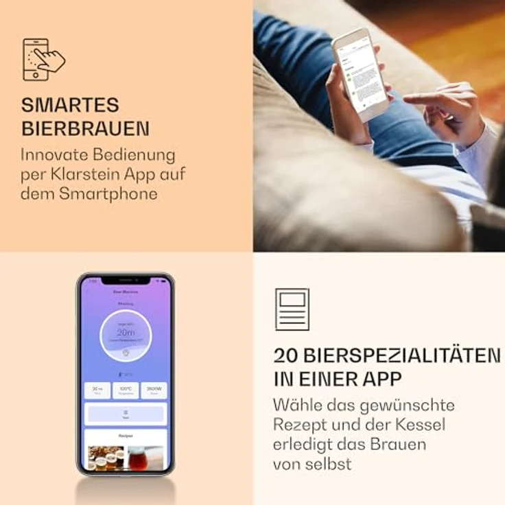 Klarstein Brauheld Smart 45, Bierzapfanlage mit 2500W, 45L Edelstahl, LCD Display, App-Steuerung, 11 Brauschritte – Bild 2