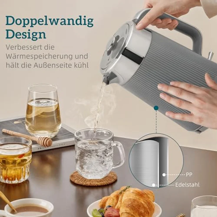 HOMCOM Wasserkocher-Toaster Set, 1,7L Wasserkocher und 4-Scheiben-Toaster in Grau/Silber, mit Thermostat und 7 Bräunungsstufen – Bild 4