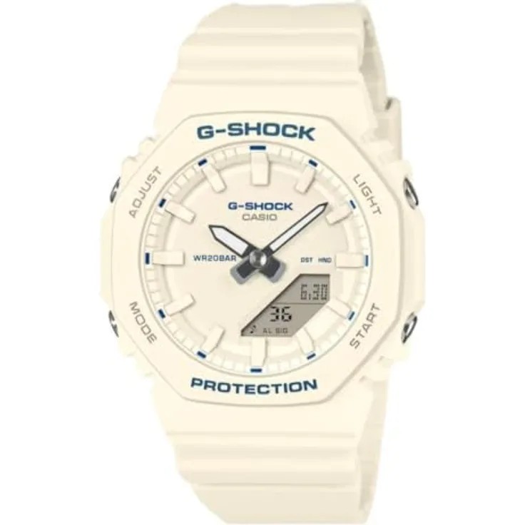 Casio G-SHOCK Damenuhr GMA-P2100BA-7AER, analoges und digitales Display, weißes Harzgehäuse, wasserdicht bis 20 bar, mit Stoppuhr und Alarm