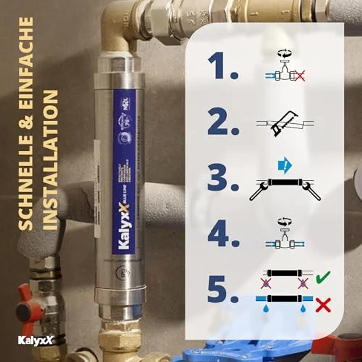 Sapho Swiss Aqua IPS Kalyxx BlueLine Wasserenthärter, G 1, Edelstahl, antibakterieller Wasserfilter, Silber – Bild 5