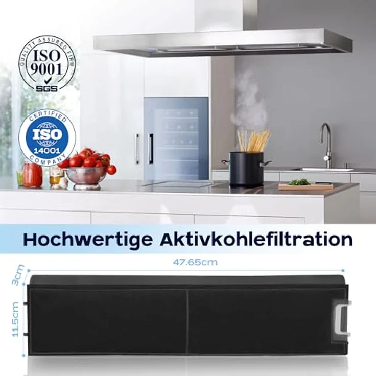 Yelid Aktivkohlefilter Dunstabzugshaube DKF13-1 und 6485741, 2er Set für Miele Modelle DA3366, DA3460, geruchsabsorptierend und TÜV Süd geprüft – Bild 5