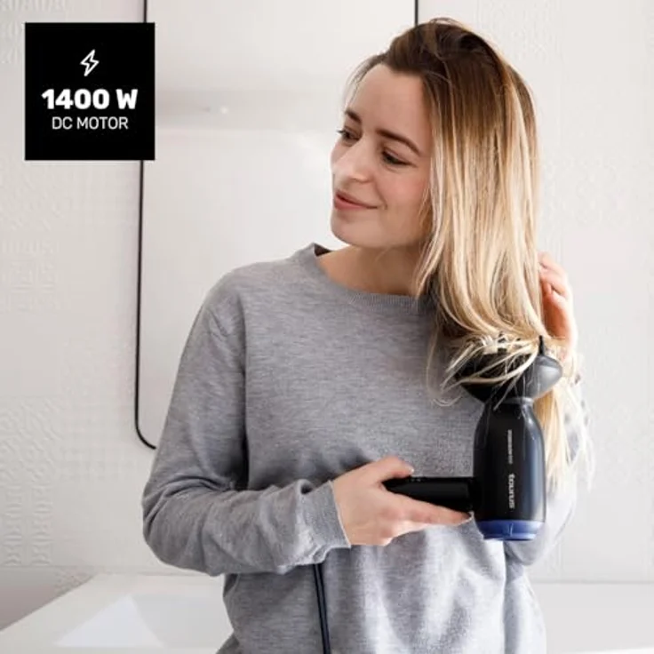 Taurus Studio Glow 1500, Haartrockner mit 1400 Watt, drei Wärmestufen, zwei Gebläsestufen, einklappbarer Griff, Schwarz – Bild 2