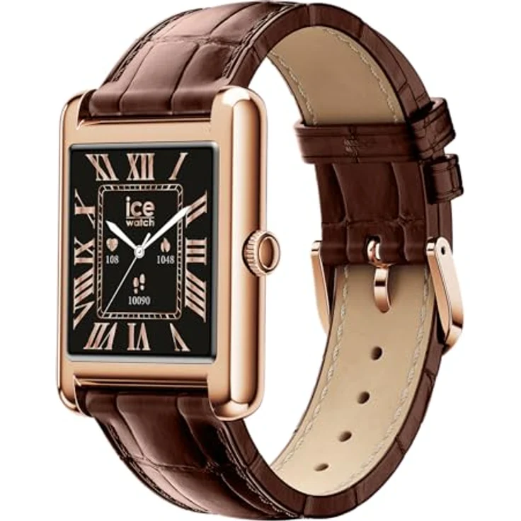 ICE-WATCH Ice smart TKS 2.0, Rose-Gold Damen Smartwatch mit Lederarmband, 1,41 Zoll, Bluetooth, Herzfrequenzmesser, Stoppuhr, 5 bar wasserdicht, Schwarz-Rosagold – Bild 2