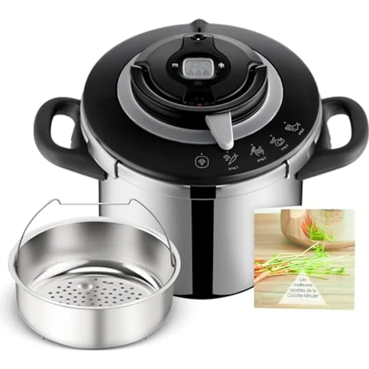 SEB Clipso+ CHEF P4551400, 8L Edelstahl Schnellkochtopf mit induktionsgeeigneter Bauweise und vier Kochprogrammen für Gemüse, Fleisch, Fisch und mehr